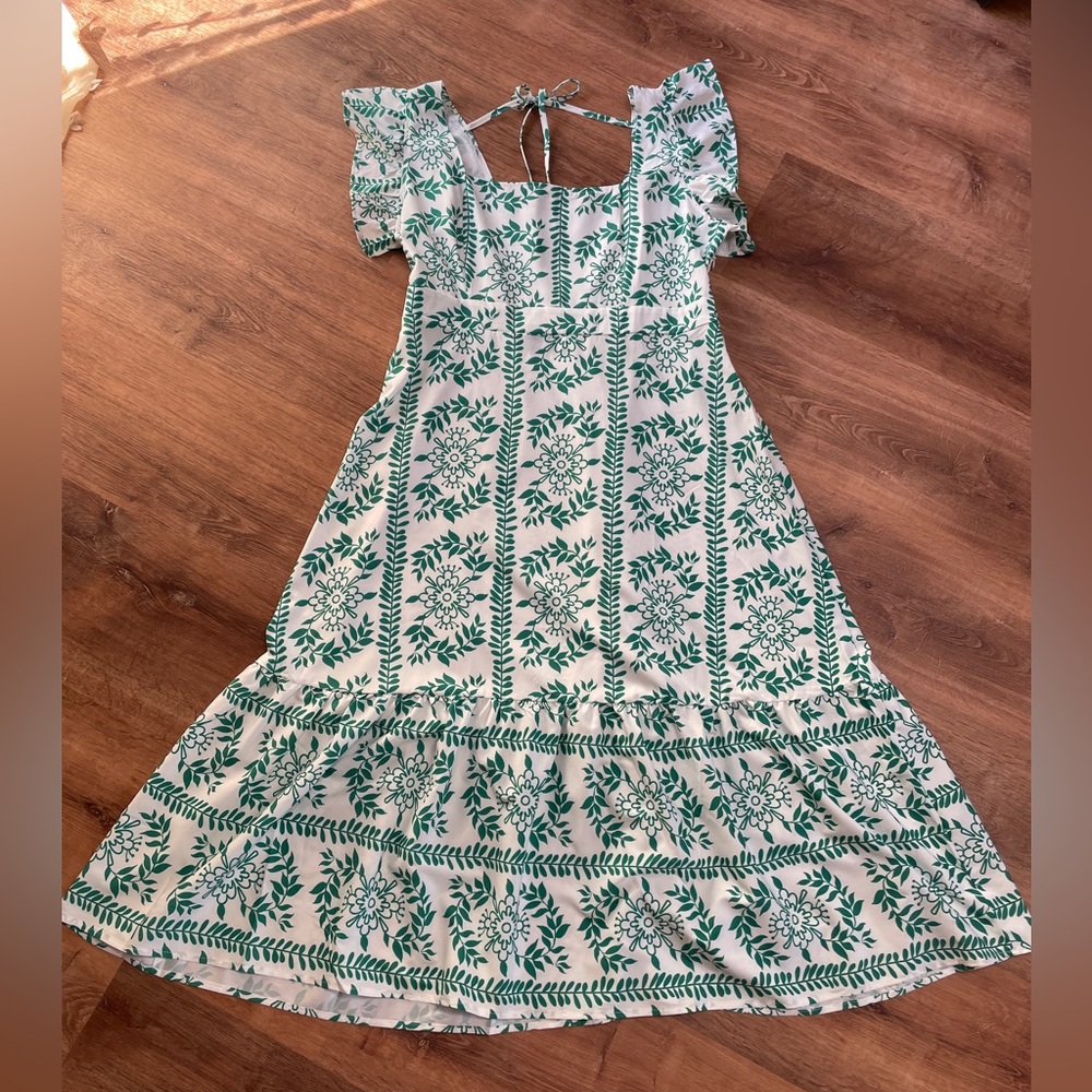 Shein Maxi Tiered Dress Size XL Flutter Sleeves Folk Art Boho Festival‎ Prairie - Picture 2 of 11